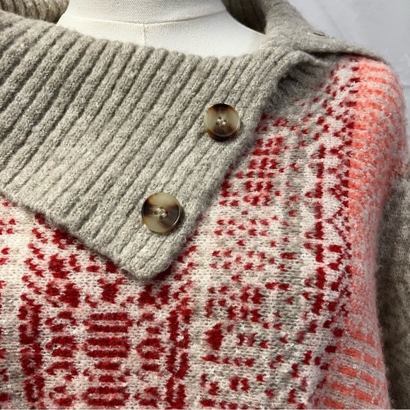 Caslon Jacquard Button Cowl Neck Sweater-Knit Poncho relaxed fit Cabincore XS/S - Picture 4 of 15